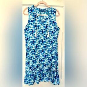 Caribbean Joe Blue and White Tie Dye Sleeveless Tassel Ruffle Dress Size M